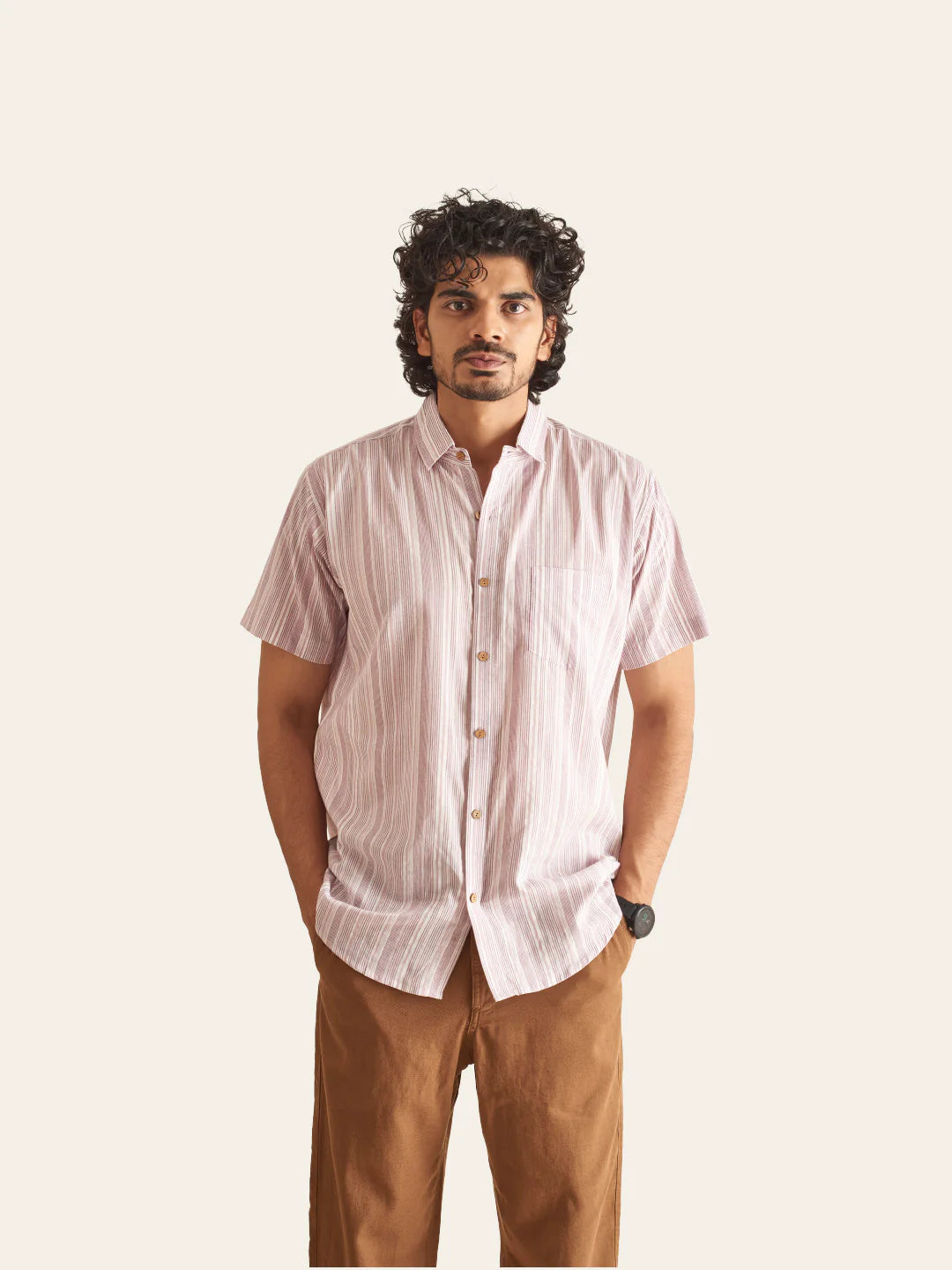 White and Plum Line Cotton Shirt