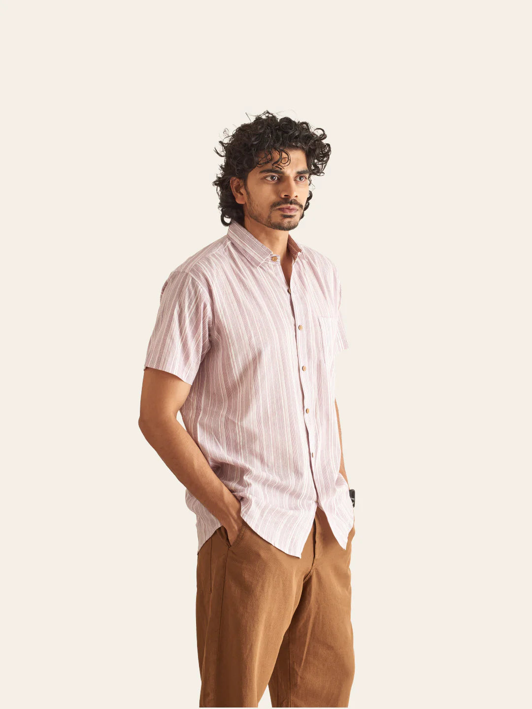 White and Plum Line Cotton Shirt