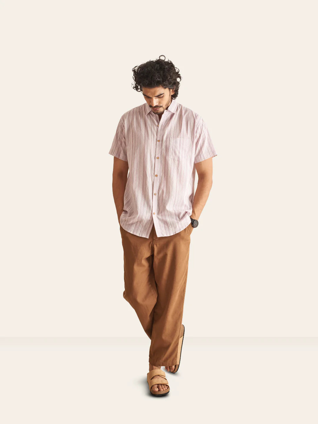 White and Plum Line Cotton Shirt