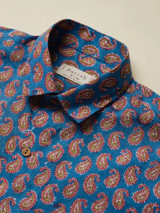 Blue Paisley Handblock Printed Shirt