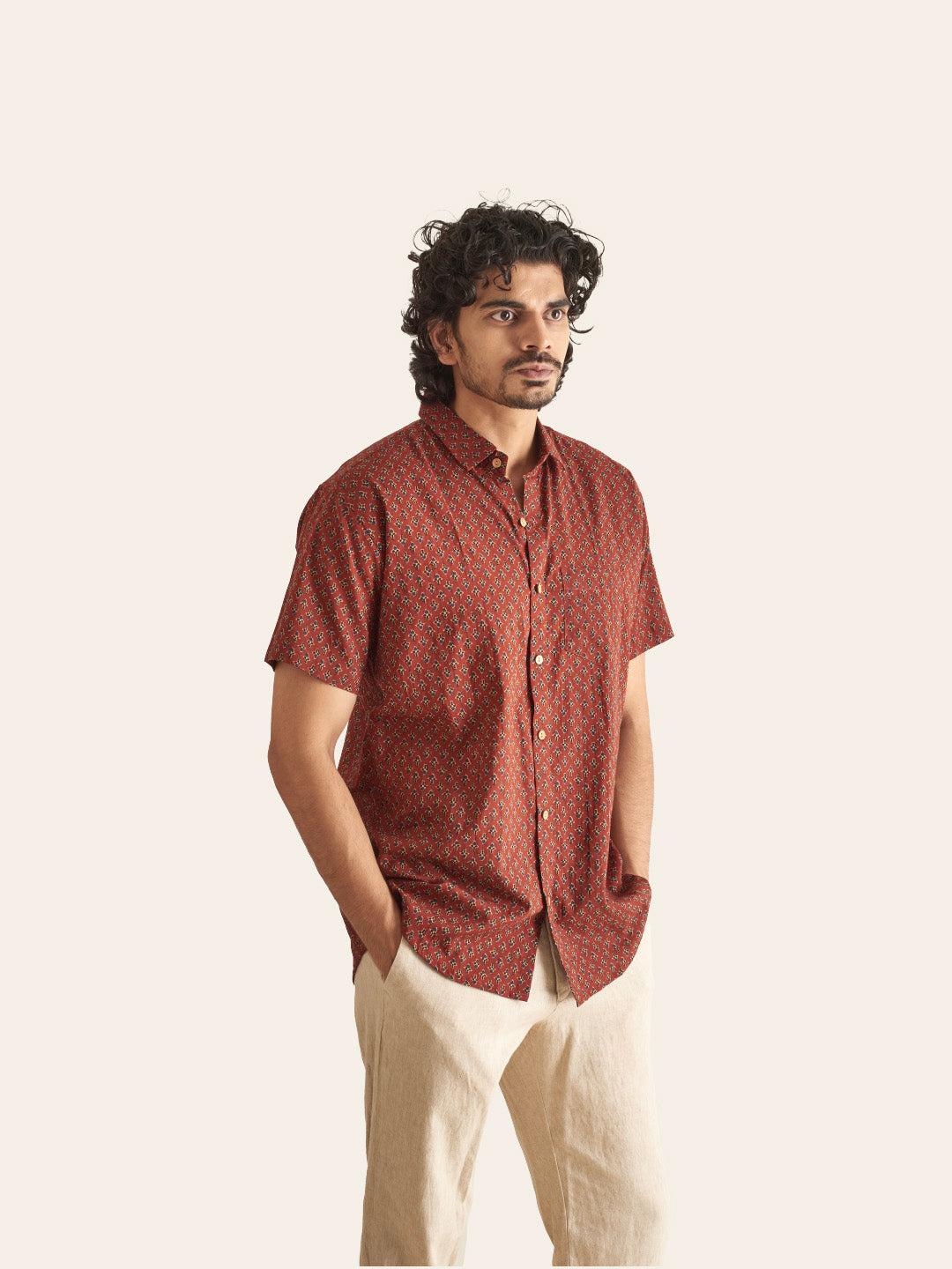 Maroon Motif Printed Cotton Shirt