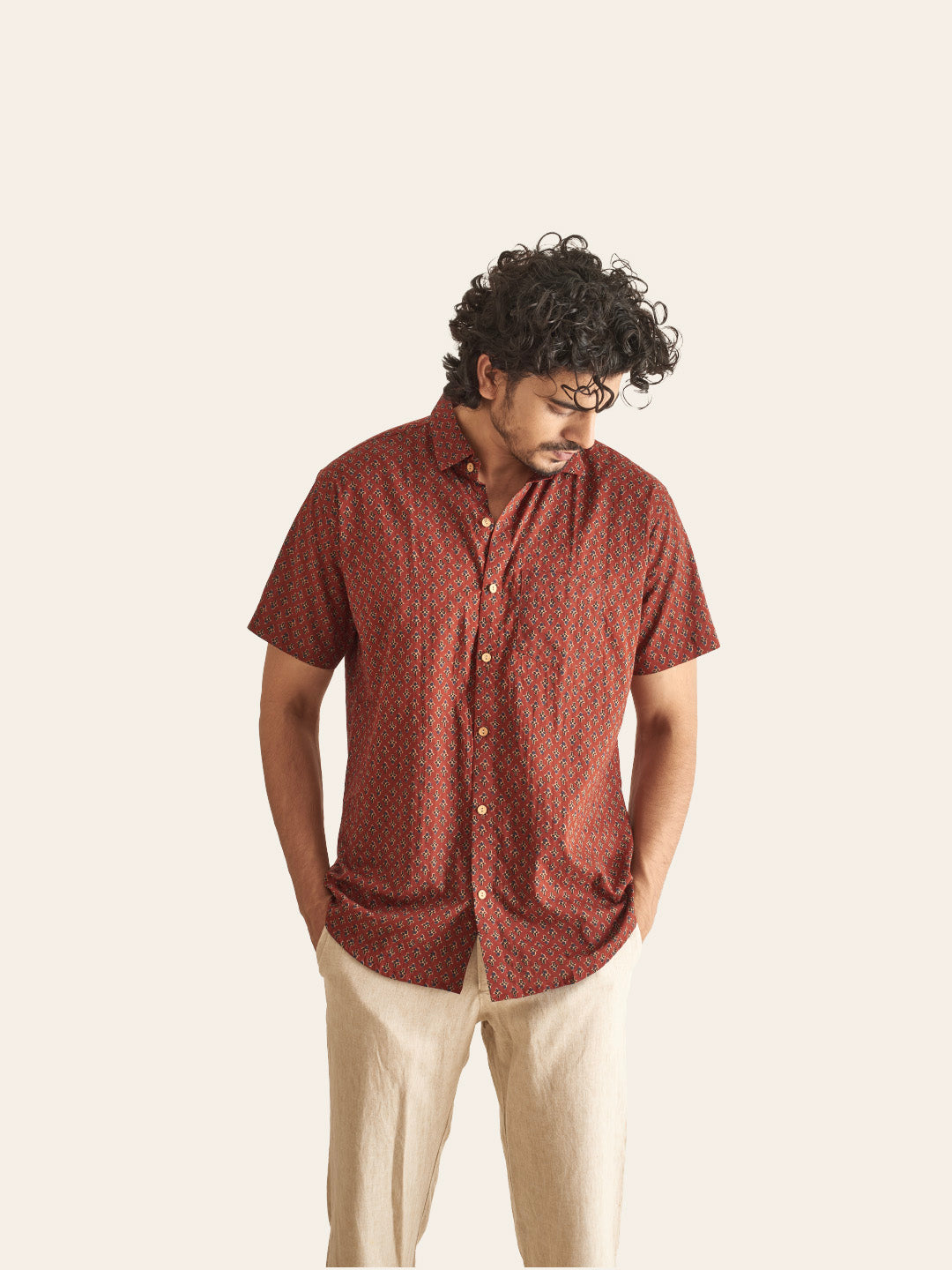 Maroon Motif Printed Cotton Shirt