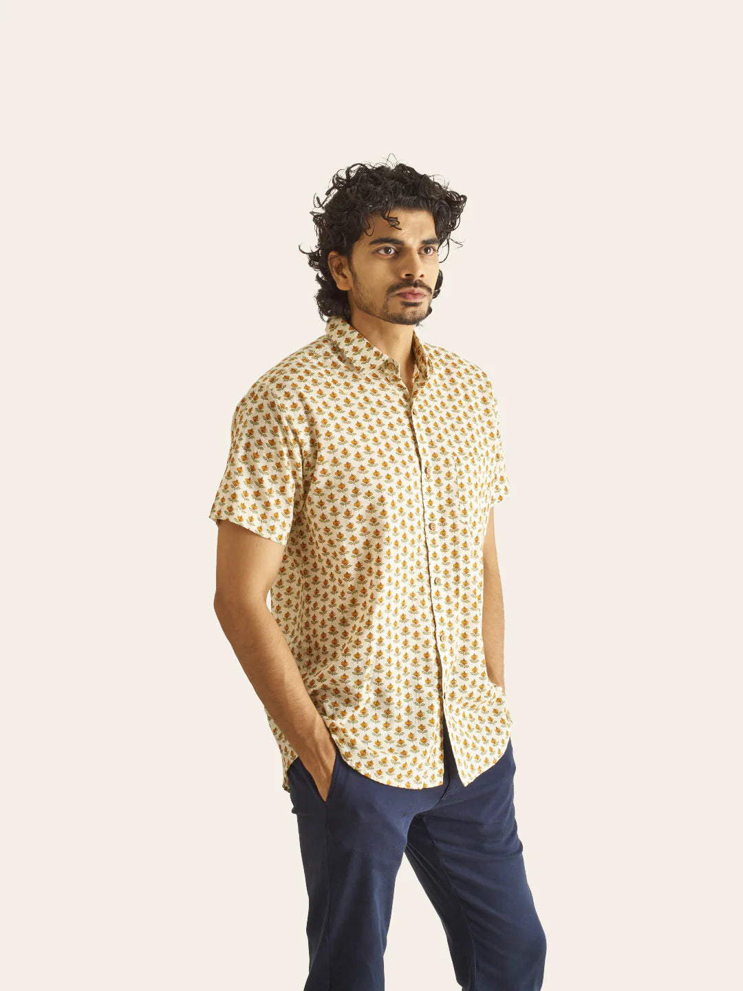 Mustard Bud Printed Cotton Shirt