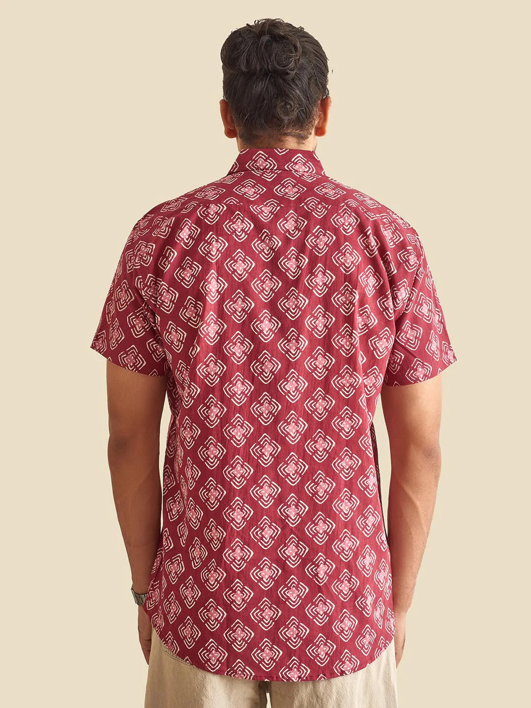 Plum Abtract Chula Block Printed Half Sleeve Cotton Shirt